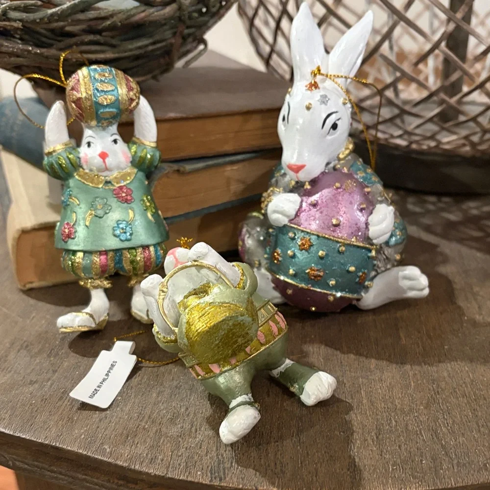 Set of 3 Hand-Painted Bunny Ornaments/NWT